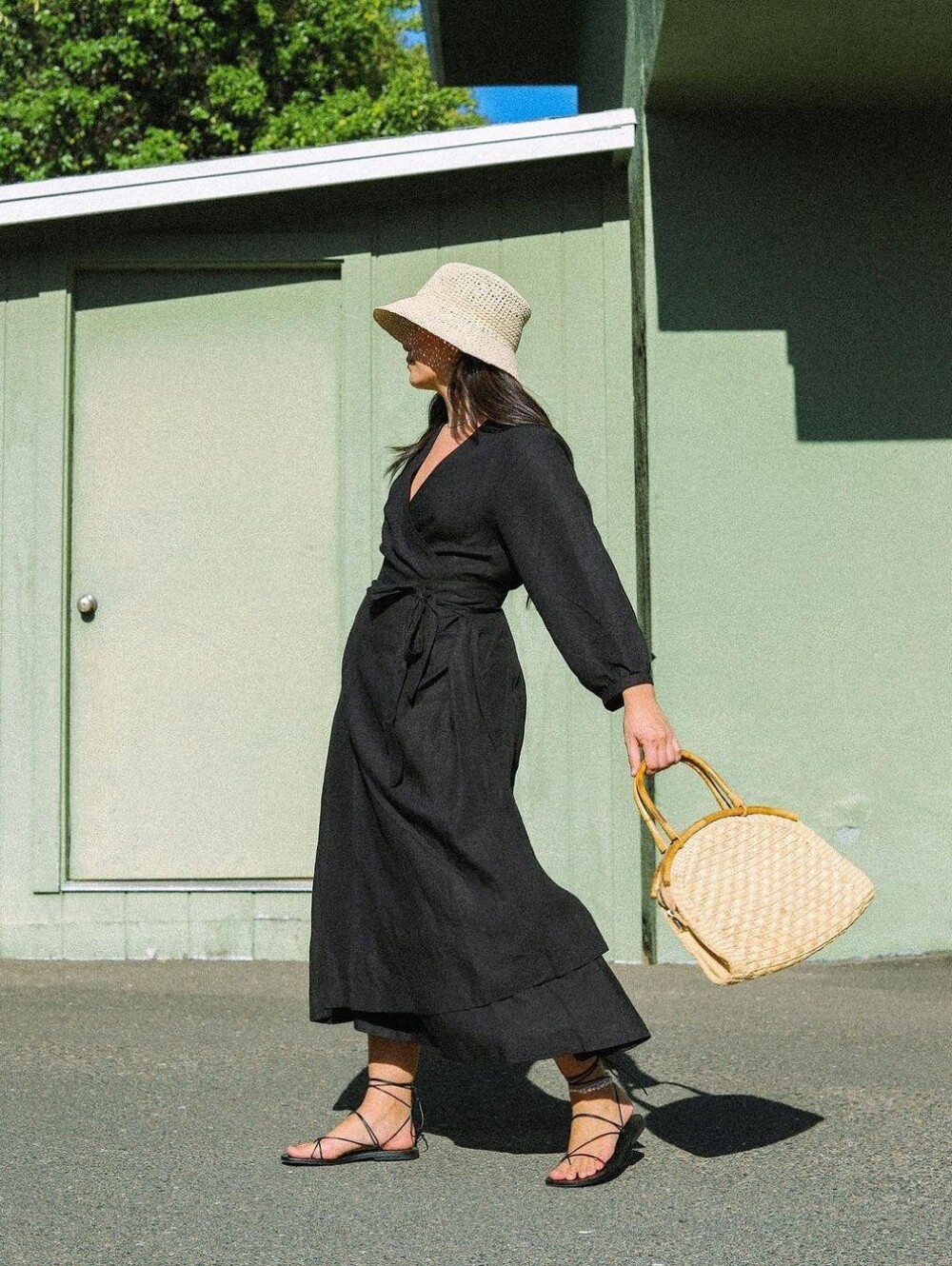 Tradlands Black Wrap Maxi Dress with Belt | Linen Blend | Elegant | Size S